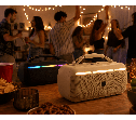 רמקול בלוטוס 20W עוצמתי אימפקט מבית EVERCHARGE עם תאורת RGB מתחלפת וידית חבל מעוצבת בצבעי שמנת ושחור