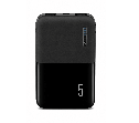 "שני מטענים ניידים דקים בנפח 5000 mAh מבית EVERCHARGE מדגם אלפה בצבעי שחור ולבן, כוללים 4 נוריות חיווי LED ושתי יציאות USB, מונחים על רקע לבן נקי."