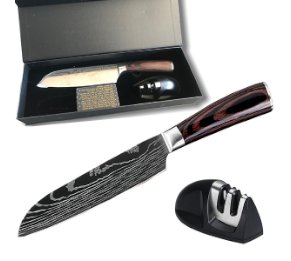 סכין שף סנטוקו SANTOKU ומשחזת במארז מתנה