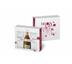 מארז יין מבעבע וינטג' מוסקטו יקבי ירושלים עם זוג כוסות