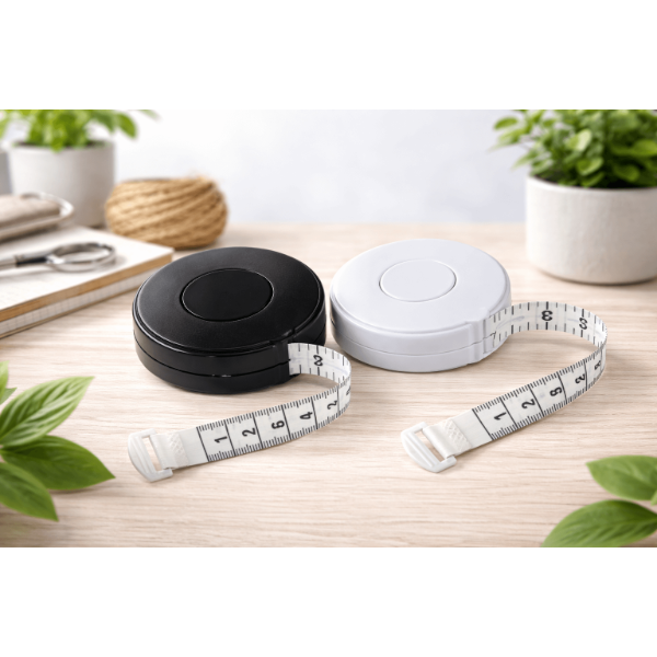 סרט מדידה קומפקטי באורך 3 מטר עם סימון סנטימטרים ואינצ'ים, מתאים לשימוש יומיומי ולמיתוג